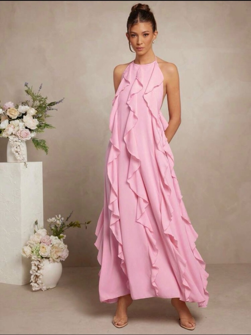 LACE the Label Pink GAIA FRILLS open back Maxi Dress Vacation size S NWT $590
